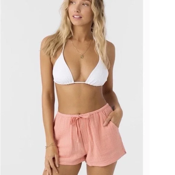 O'Neill Brenda Beach Shorts Coral Gauze Women's Large Coastal Spring Break - Picture 1 of 6